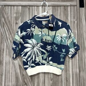 Vintage 90's  Tropical Crop Print Polo Shirt